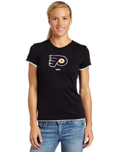 NHL Women's Philadelphia Flyers Logo Premier Too Cap Sleeve Tissue Tee (Black, Medium)