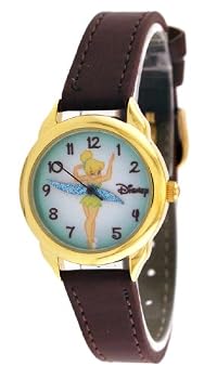 Disney #TNK453 Women's Brown Leather Strap Tinkerbell Watch
