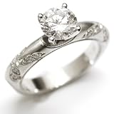 Diamonds Pave Set Half Circle Filigree Hand-engraved Platinum Engagement Ring with Fine Millgrain Edge Ring Size 6.5 (T.w 0.40) Four Prong Platinum Head, Center Stone Not Included