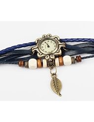 New Beautiful Bohemian Style Retro Handmade Faux Leather Tree Leaf Womans Watch - BLUE COLOR WATCH