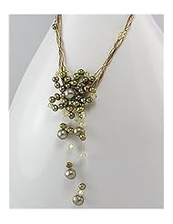 Light Green (Dyed) Flower Japanese silk cord Fresh Water Pearls Necklace In Zinc