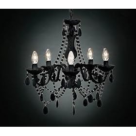 5 Arm Light Black Chandelier With Drop Beads