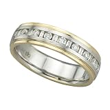 14K Two Tone Gold 1/2 ct. Round and Baguette Cut Diamond Men's Wedding Band