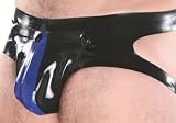 Mr-S-Leather Latex Codpiece Jock Strap - Blue Stripe