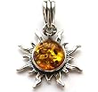 Certified Genuine Amber and Sterling Silver Small Flaming Sun Pendant