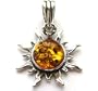 Certified Genuine Baltic Amber and 925. Silver Small Flaming Sun Pendant