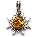 Certified Genuine Amber and Sterling Silver Small Flaming Sun Pendant