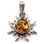 Certified Genuine Amber and Sterling Silver Small Flaming Sun Pendant
