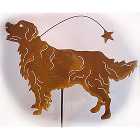 Rust Metal Sculpture Garden Stake Yard Art Golden Retriever Dog 79201