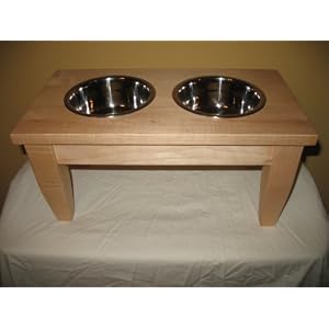 Dog Bowls- - Elevated Double Diner - Solid Hardwood with One-Quart Stainless Bowls