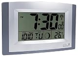 Acctim Stratus radio controlled wall clock with large LCD display showing time, calendar, indoor temperature and moonphase, EACH