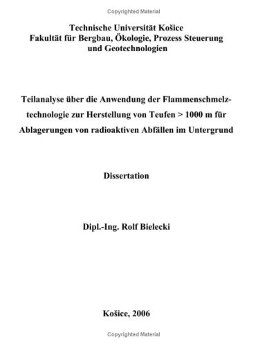 Teilanalyse �ber die Anwendung der Flammenschmelztechnologie zur Herstellung von Teufen   1000 m f�r Ablagerungen von radioaktiven Abf�llen im Untergrund