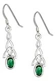 Sterling Silver Celtic Weave Earrings with Green Cubic Zirconias.