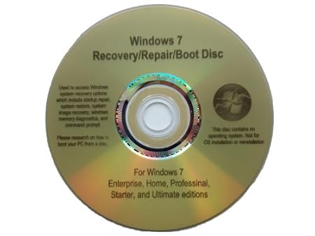 Windows 7 Repair Recovery Boot Disc Disk 64 Bit (Enterprise, Home, Professional, Starter, and Ultimate Editions)