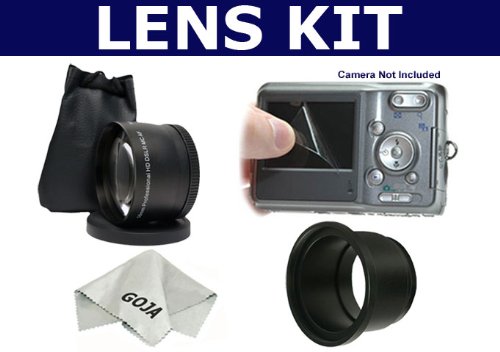 2x Digital Telephoto Professional Series Lens + Lens Adapter Tube + LCD 2.5" Soft Protector + 1 Ultra Fine Microfiber Cleaning Cloth GOJA Logo for CANON S2 S3 S5