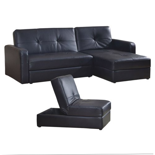 3 pc Sofa Bed Set with Storage - Black
