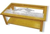 Oak Glass Top Coffee Table With Orca Whale Etched Glass - Orca Whale Coffee Table Furniture - Unique Orca Whale Gift Ideas - Fully Assembled - 39" x 22" x 15" high