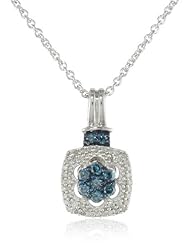 Sterling Silver Blue and White Diamond Pendant Necklace (1/4 cttw, I-J Color, I2-I3 Clarity), 18"
