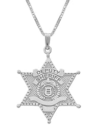0.925 Sterling Silver Deputy Sheriff Badge 1mm box chain Necklace