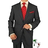Gino Valentino Peak Lapel Ticket Pocket Suit Made in Italy Wool / Silk Mens Suit 150's Hand Made Two Button Canvas Front Jacket Modern Flat Front Low Rise Pants Custom Working Buttonholes Business Suit Charcoal Gray