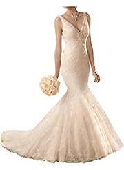 V-neck Tulle 2015 Beaded Applique Lace Mermaid  Dress