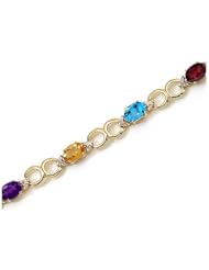 10K Yellow Gold Oval Multi and Diamond Bracelet by Jewelry Mountain