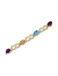 14K Yellow Gold Oval Multi and Diamond Bracelet by Jewelry Mountain