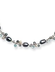 Sterling Silver Blue Azore/Peacock & White Fw Cultured Pearl Necklace