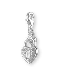 MELINA Charms clip on pendant lock & key sterling silver 925 zirconia