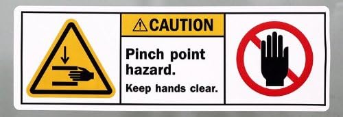 Pinch Point Hazard - Keep Hands Clear, Paper Labels, 25 Labels / pack, 8.25" x 2.75"