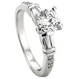14k White Gold Round & Baguette Diamond Ladies Bridal Semi Mount Ring Engagement 1/3 CT (0.33 cttw, H-I Color, I1 Clarity) Center not included