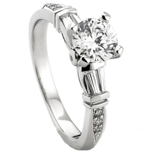 14k White Gold Round & Baguette Diamond Ladies Bridal Semi Mount Ring Engagement 1/3 CT (0.33 cttw, H-I Color, I1-I2 Clarity) Center not included