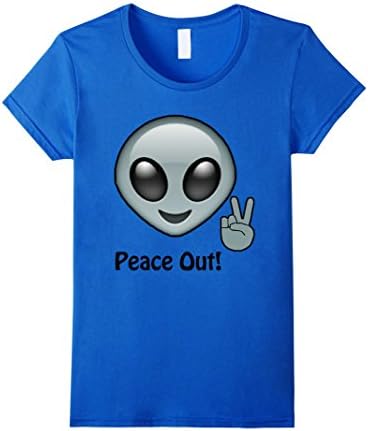 Alien Emoji T-Shirt, Funny Emoji Clothing Peace Out Shirt - Female Large - Royal Blue
