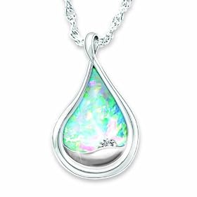 Diamond And Created Opal Engraved Pendant Necklace: I Am With You by The Bradford Exchange