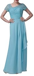 Chiffon Lace Floor Length Short Sleeves Evening Dress 