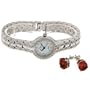 Lucien Piccard Women's 26923SSE0008-5 Crystal Accented Watch and Ruby CZ Earrings Set