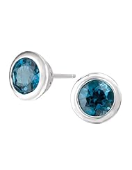 925 Sterling Silver Round Brilliant Faceted London Blue Topaz Post Earrings