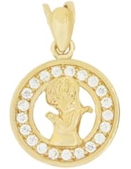 14k Yellow Gold, Small Size Praying Girl Religious Pendant Charm Communion Confirmation