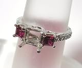 14K White Gold Ruby and Diamond Engagement Ring Semimount