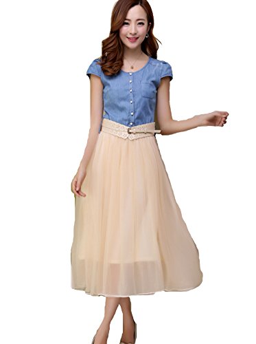 レディース シフォンワンピース ラウンドネック ベルト付き  カジュアルワンピース 通勤 可愛いスカーフ付き ST224