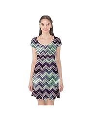 Cap Sleeves Chevron Print Polyester/Spandex Stretchy  Dress