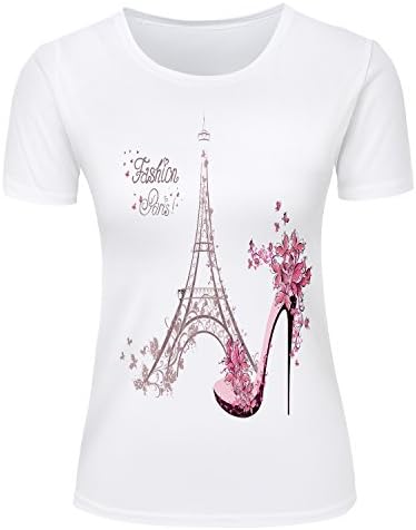 Flower Eiffel Tower High Heels Sketch Fashion Paris Women Top Tee