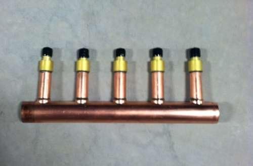 5 Loop 1" Copper Radiant Manifold w/ 1/2" Pex Crimp Fittings