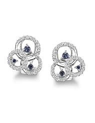 14k White Gold 0.41 Ctw Circular Blue Sapphire Diamond Earrings