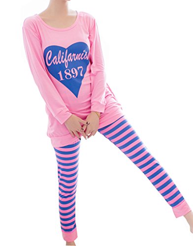 MagicGo Big Girl's Striped Letter Printed Nightgown Set Casual Crew Neck Pajamas (Big Girls Size:X-Large(16-18), pink)