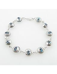 Ladies 10K Solid White Gold striped evil eye star bracelet Length - 7 inches Width - 9mm