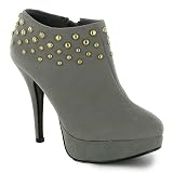 W85 Womens Grey Studded Platform Ankle Boots Sizes 3-8
