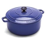 World Cuisine Round Enamel Cast Iron Dutch Oven 6 3/42 Quart with Lid, Blue