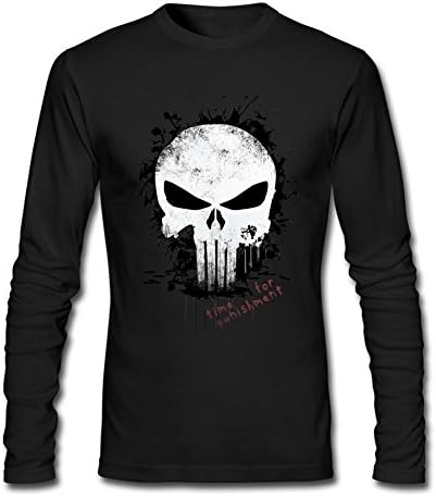 Monxin mens Customize Marvel Comics Punisher Skull Logo Long T-shirt Black XXXL
