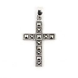 Cross Pendant - Sterling Silver and Marcasite - 30mm